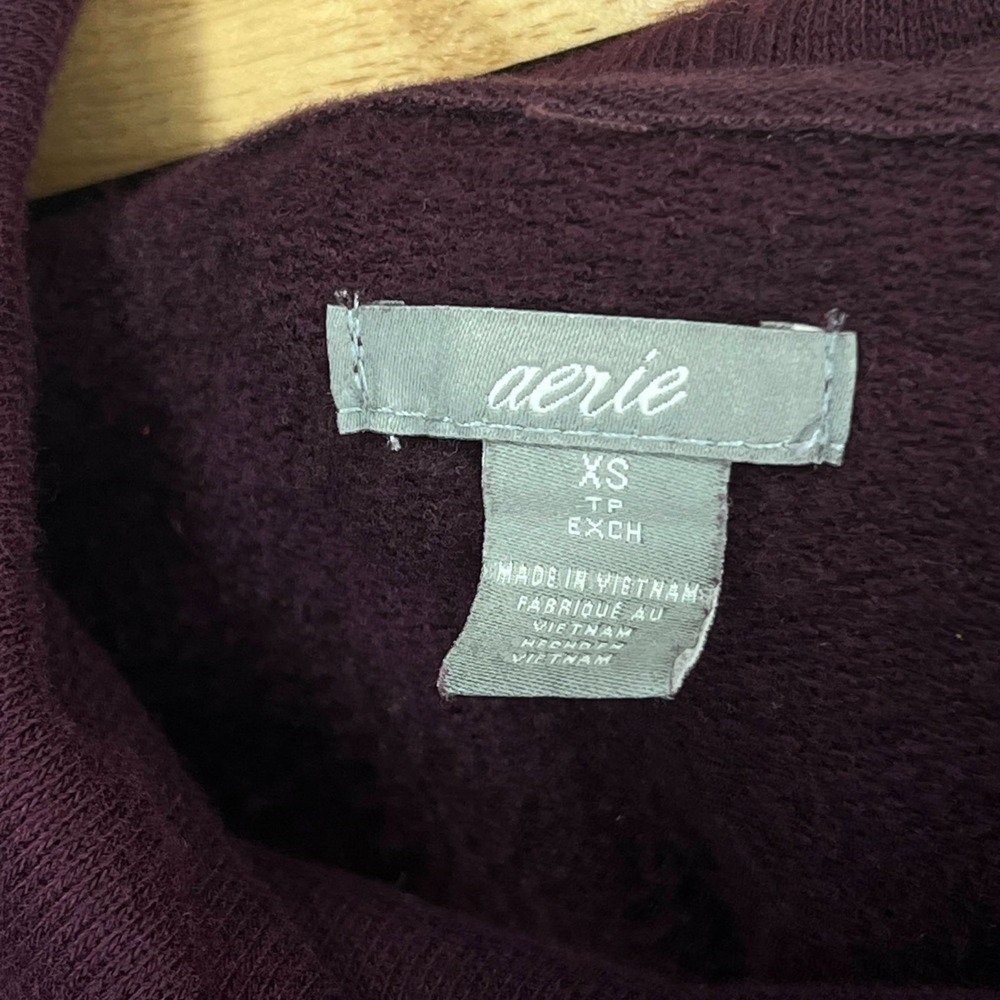 Aerie Roll Neck Sweater XS Burgundy Cabincore Fisherman Cozy Pockets Pullover - Picture 6 of 9